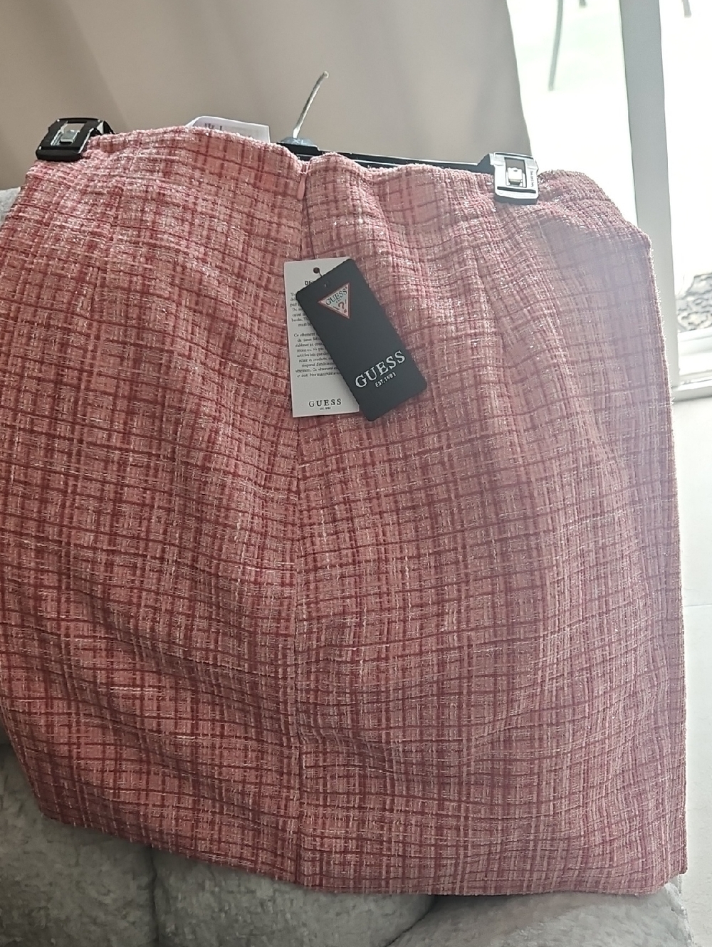 GUESS Pink Textured Grid Mini Skirt
